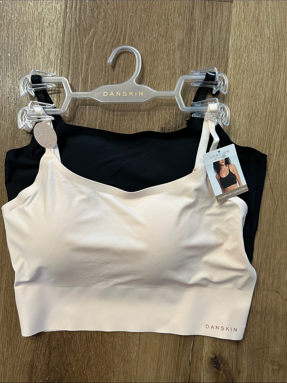 2 Danskin Light Pink and Black Seamless Camisole Bras